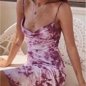 Realisation Par Silk Slip Purple Tie-Dye Midi Dress